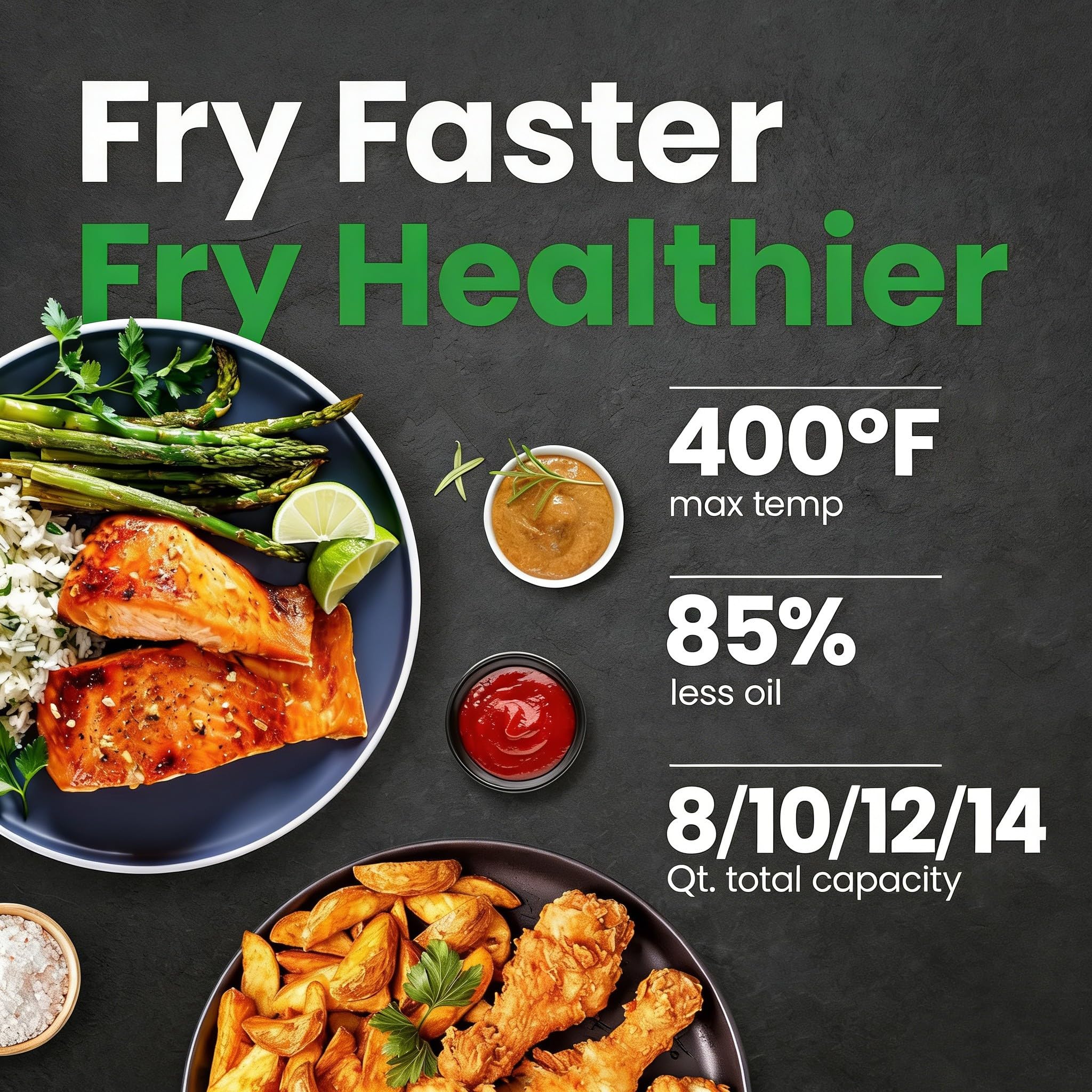 14 Qt Air Fryer Oven with Rotisserie, Visible Window, 12 Presets, 400¡ãF Max Temp, 85% Less Oil, Dishwasher Safe Accessories, Family Size Air Fryer — view 3