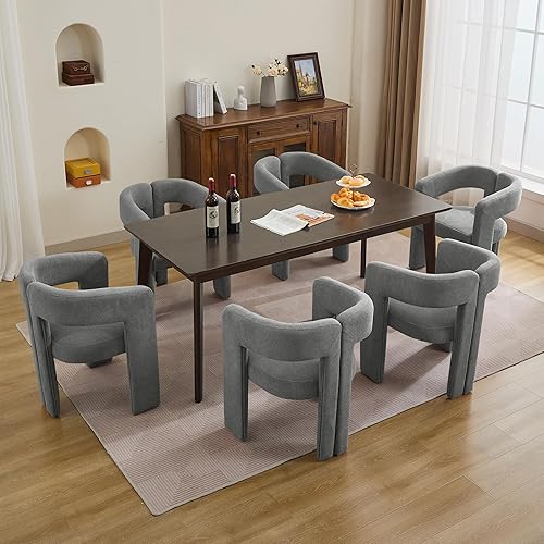Miniatura 36 de Juego de 4 sillas de comedor modernas de barril, silla de comedor tapizada en lino con patas de madera, sillas decorativas con brazos, cómodas