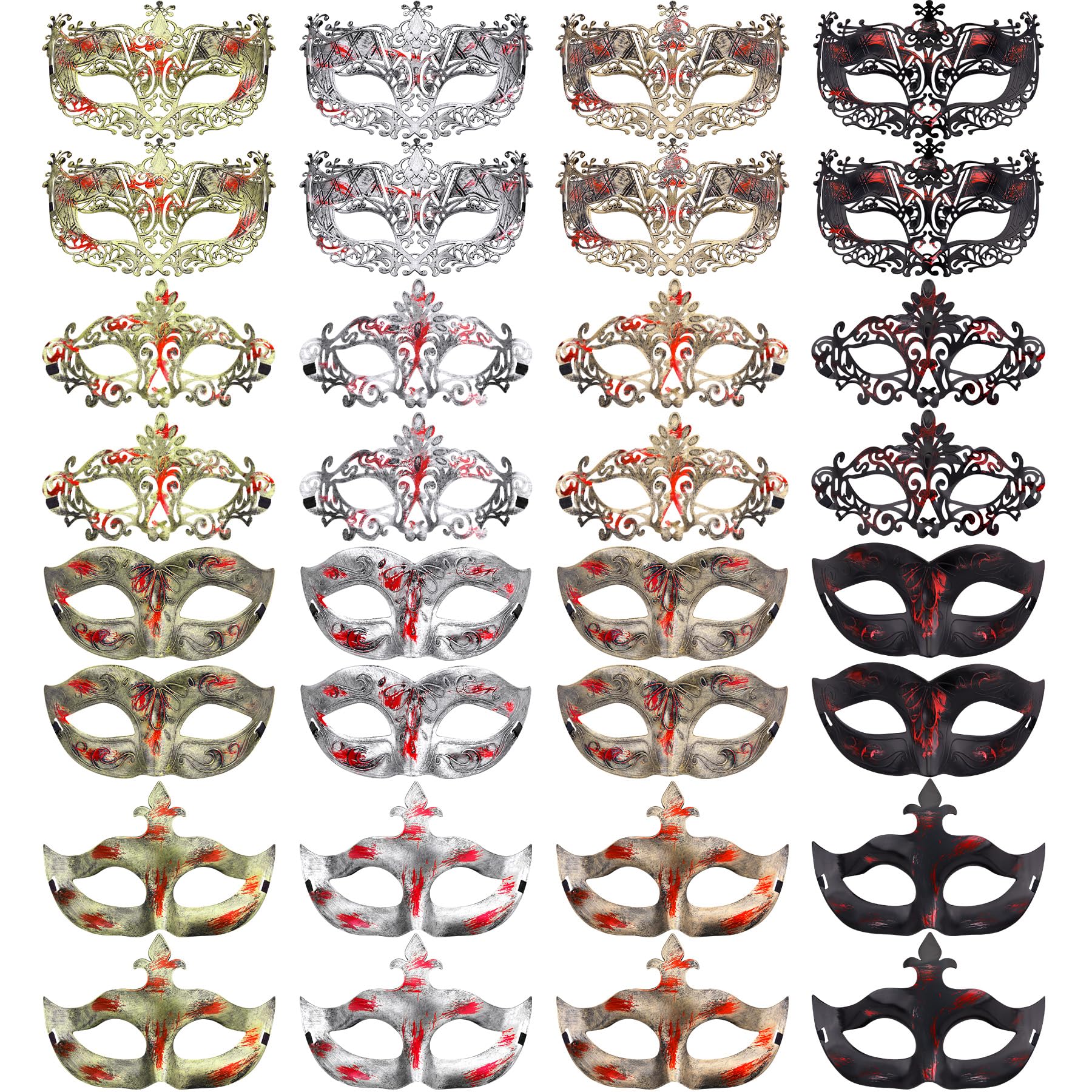 FEQO 32 Pieces Masquerade Masks Venetian Vintage Antique Masks (Fox, Blood) — image 1