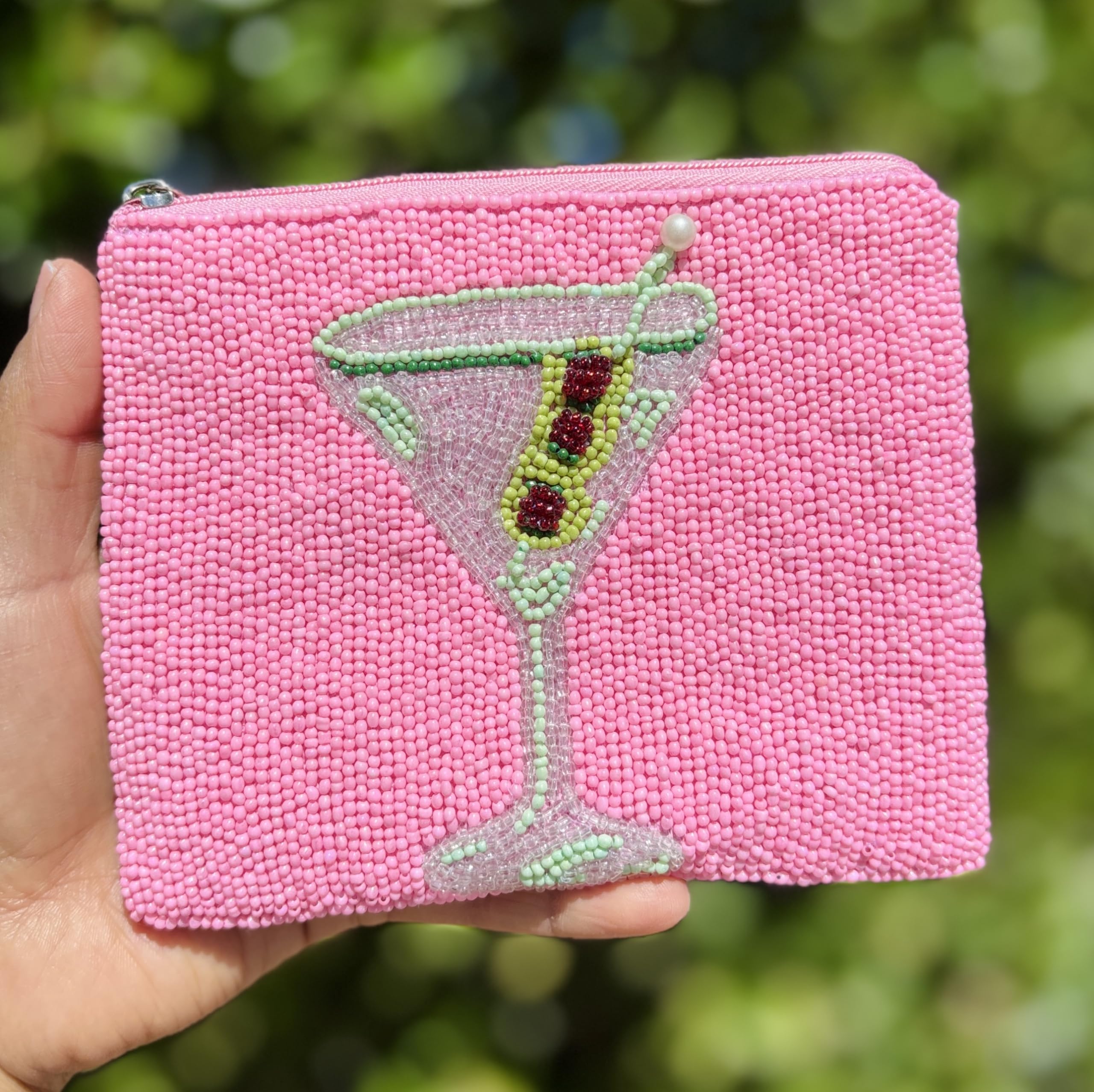 TWINE AND LOVE Pink Beaded Coin Purse Pouch, Small Wallets for Her, Beaded Pouch, Card Case Purse, Birthday Gifts, Bachelorette Party Favors, CP202-3