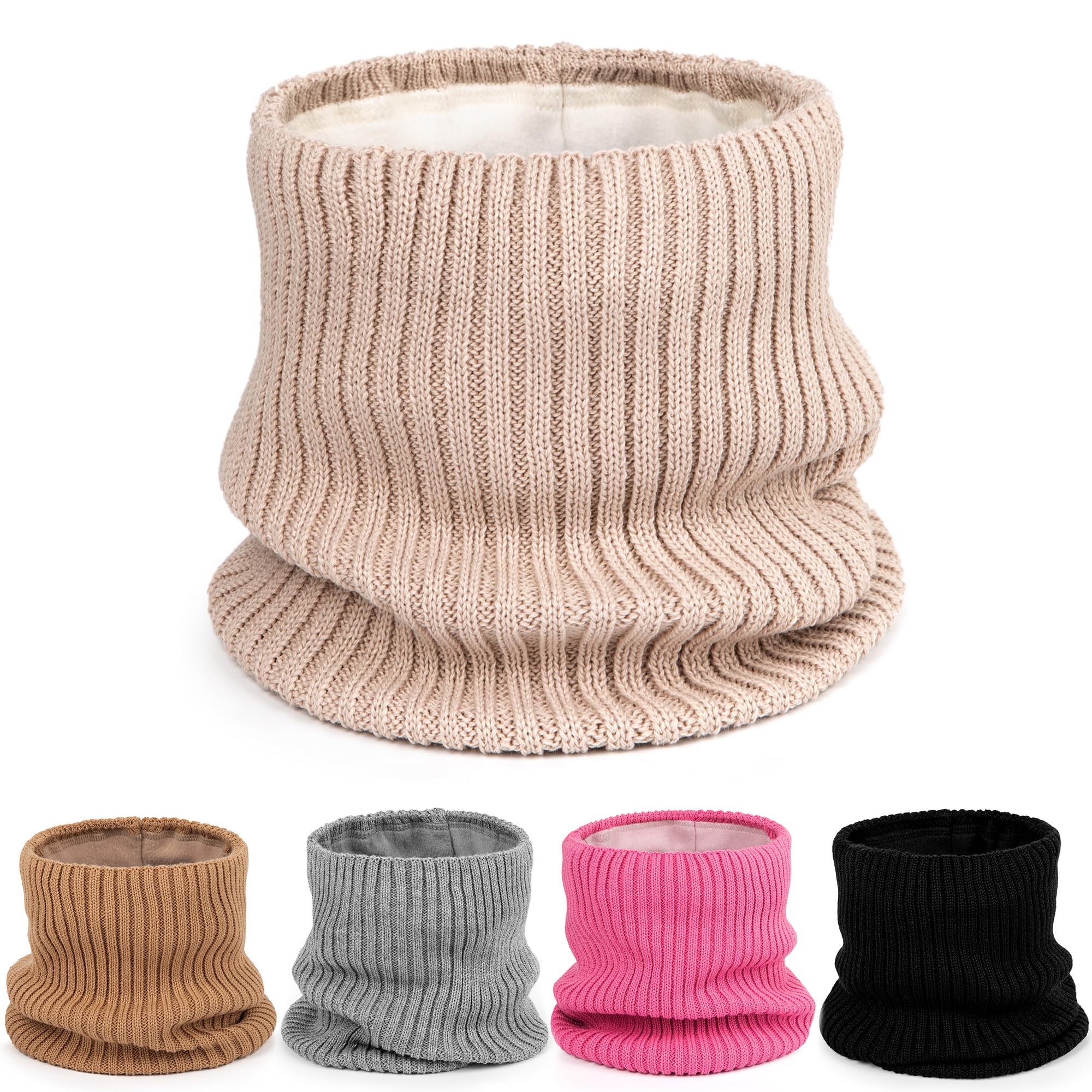 molti Kinder Winter Loop Schal mit Fleecefutter – gestrickter Schlauchschal & Halswärmer | warm, weich & hautfreundlich | Farben: Beige, Grau, Schwarz, Rosa | Unisex Jungen & Mädchen
