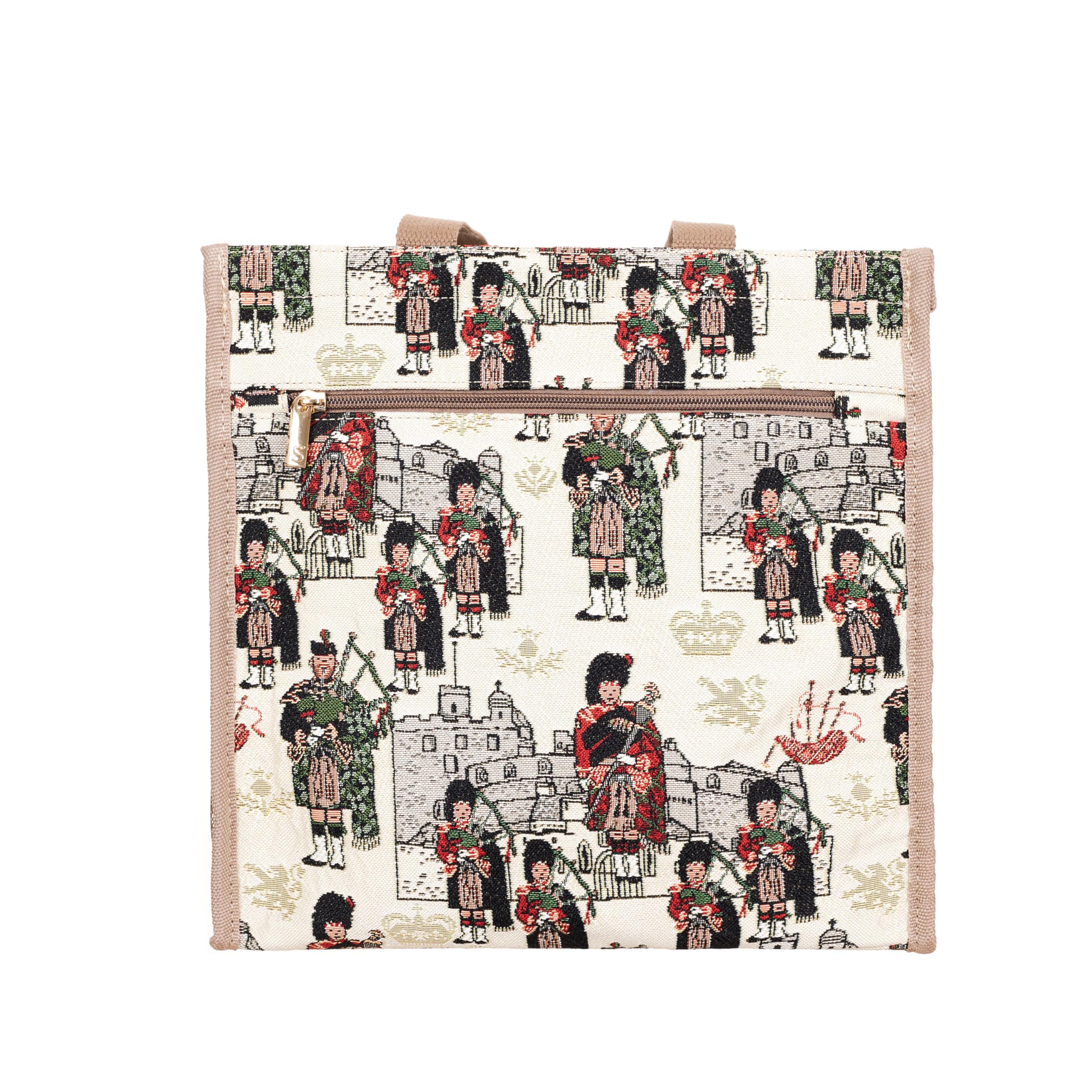 Signare Shopping Tote Bag with Zip, Bottle Pocket, Echoes of Scotland Piper — image 1