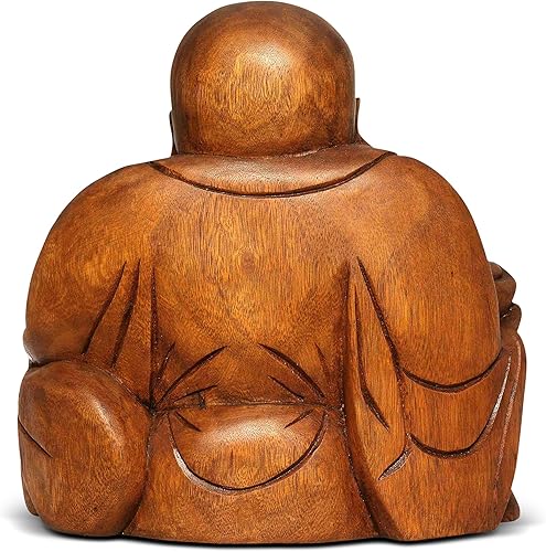Miniatura 5 de G6 Collection - Figura decorativa hecha a mano diseño de buda feliz de risa de madera tallada a mano sonriente y sentada hecha a mano decoración