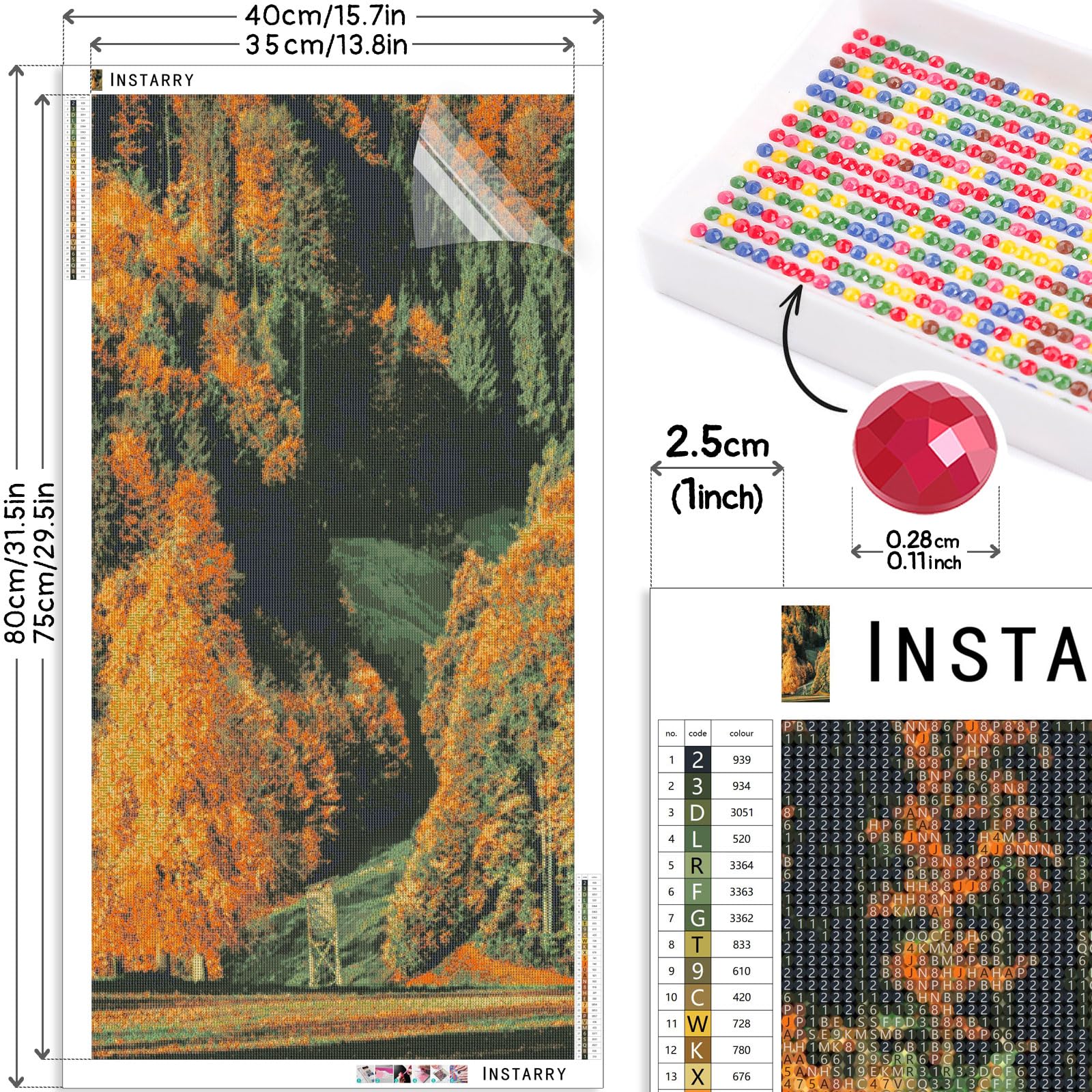 Instarry 5D Diamond Painting Kit 60x40 Cm, Scenario Parco Forestale, Con Diamanti Rotondi 26 Facce, Tela HD, Per Decorazione Murale