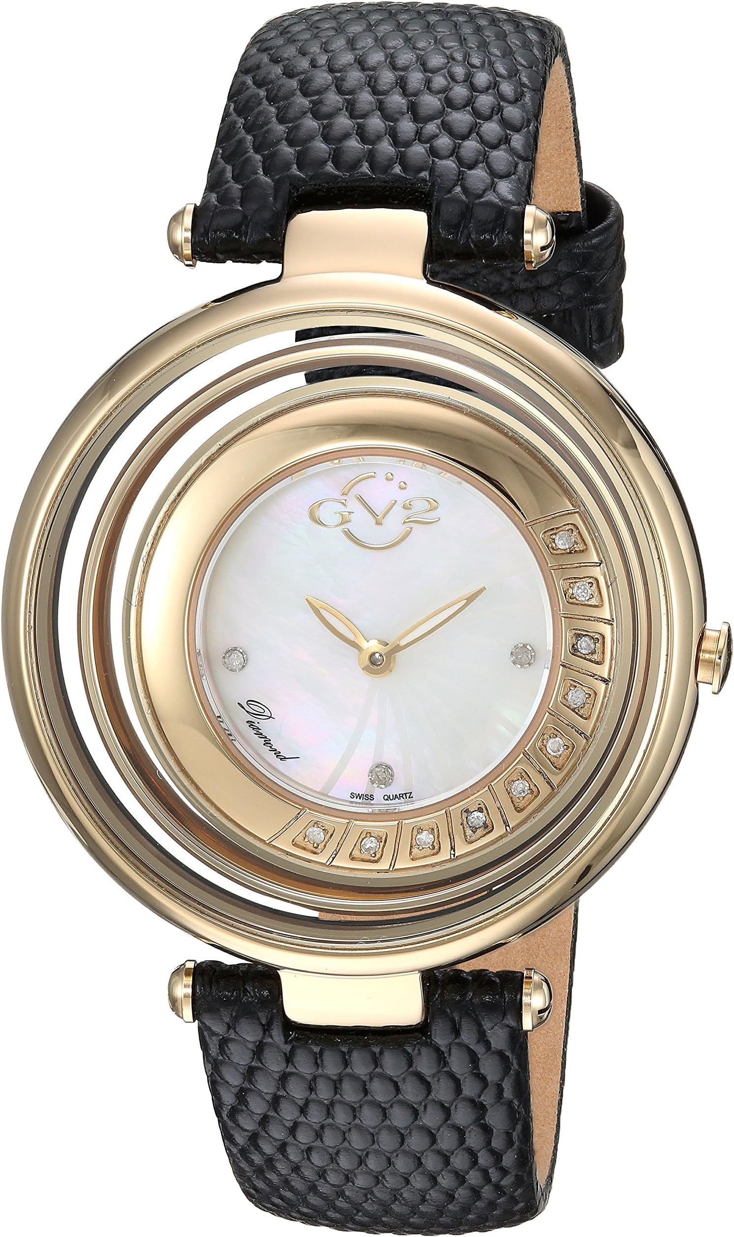 GV2 by Gevril Vittorio Womens Diamond Swiss Quartz Black Leather Strap Watch, (Model: 1602L)