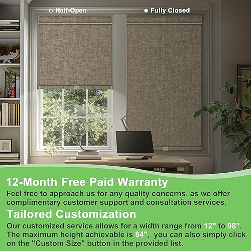 Miniatura 3 de BERISSA Persianas enrollables opacas para ventanas, persianas enrollables sin cordón con cenefa de cassette de tela de lino, persianas con