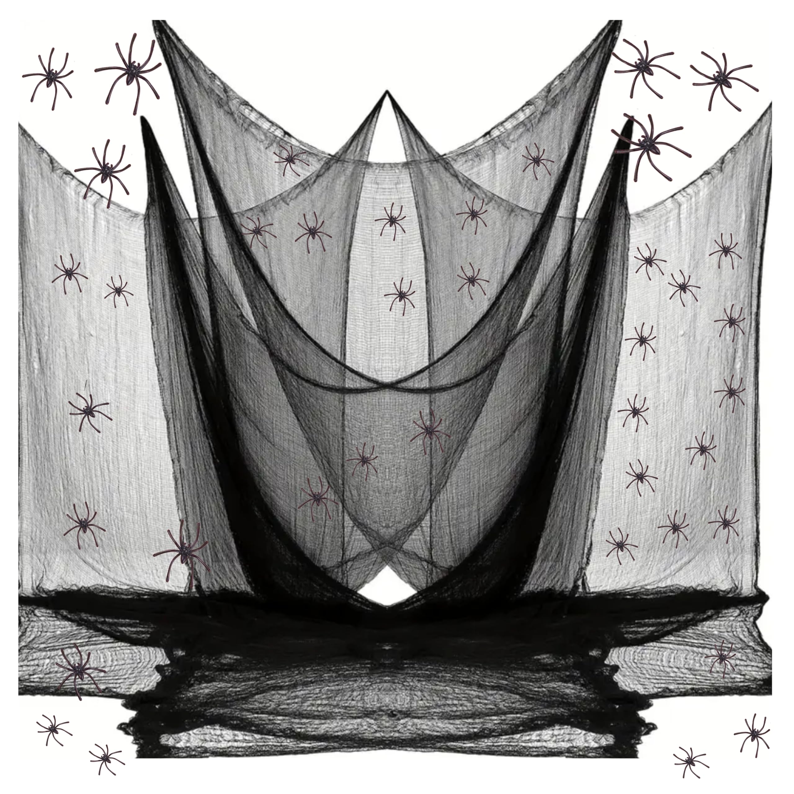 Eboutik Black - Halloween Spider Web With Plastic Spiders And Creepy Cloth Bundle – Stretchable Cobweb Decoration For Haunted House, Parties & Outdoor Spooky Decor