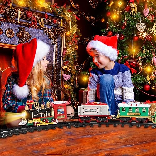 Miniatura 6 de Juego de tren eléctrico de Navidad alrededor del árbol de Navidad, juego de juguetes de tren con locomotora de pista, Papá Noel, muñeco de nieve,