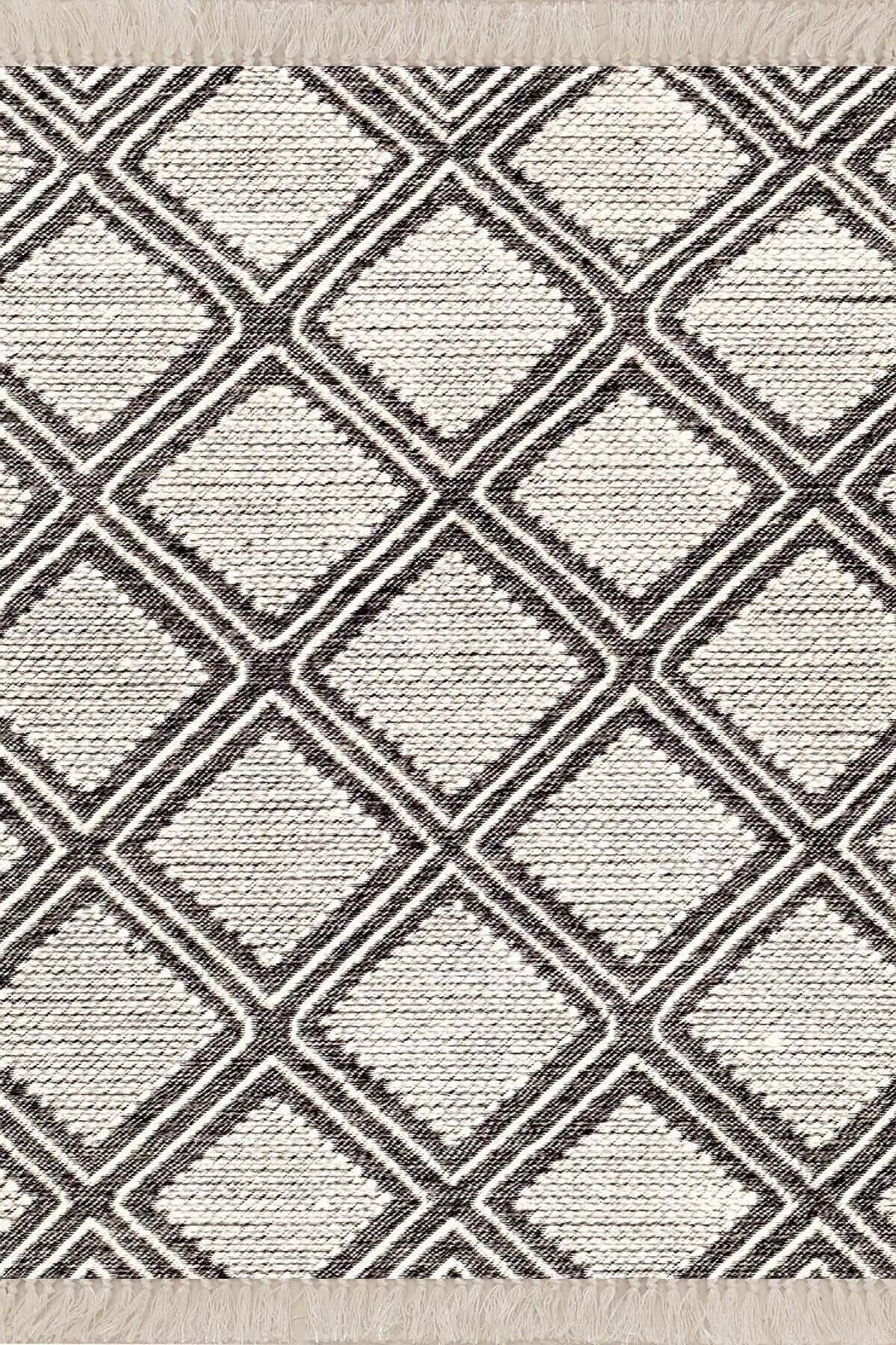 Pelangi Geometrik Karo Desenli Dijital Baskı Yıkanabilir Kaymaz Taban Etnik Kilim Desen Salon Halı, Gri 120 x 160, 425470012016005