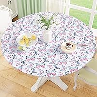 Vista 32 de Misaya - Mantel redondo ajustable con borde elástico, 100% impermeable y resistente al aceite, mantel de plástico con respaldo de franela de vinilo
