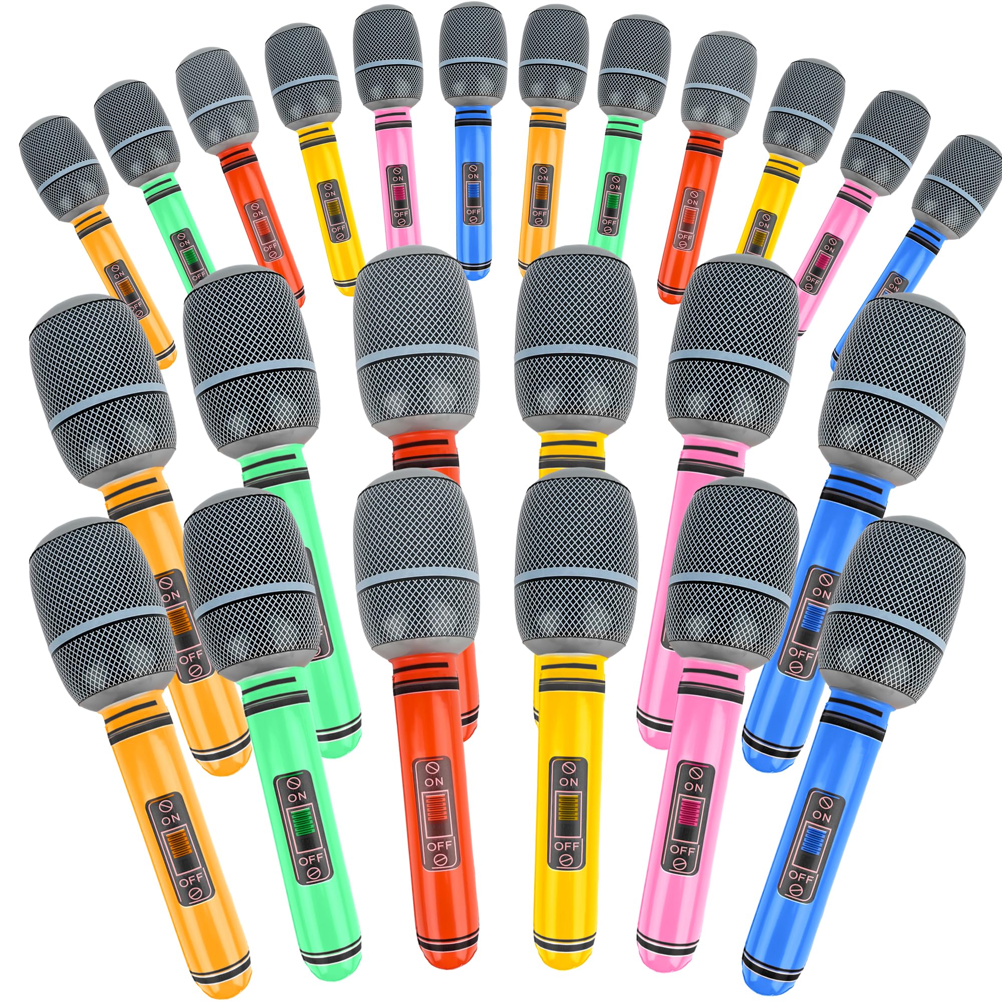 Feradny 24 Pieces Giant Blow up Microphone Inflatable Microphones Assorted Colors Inflatable Microphone Props Plastic Toys for Musical Concert Themed Party Role Play Party Decoration Supplies
