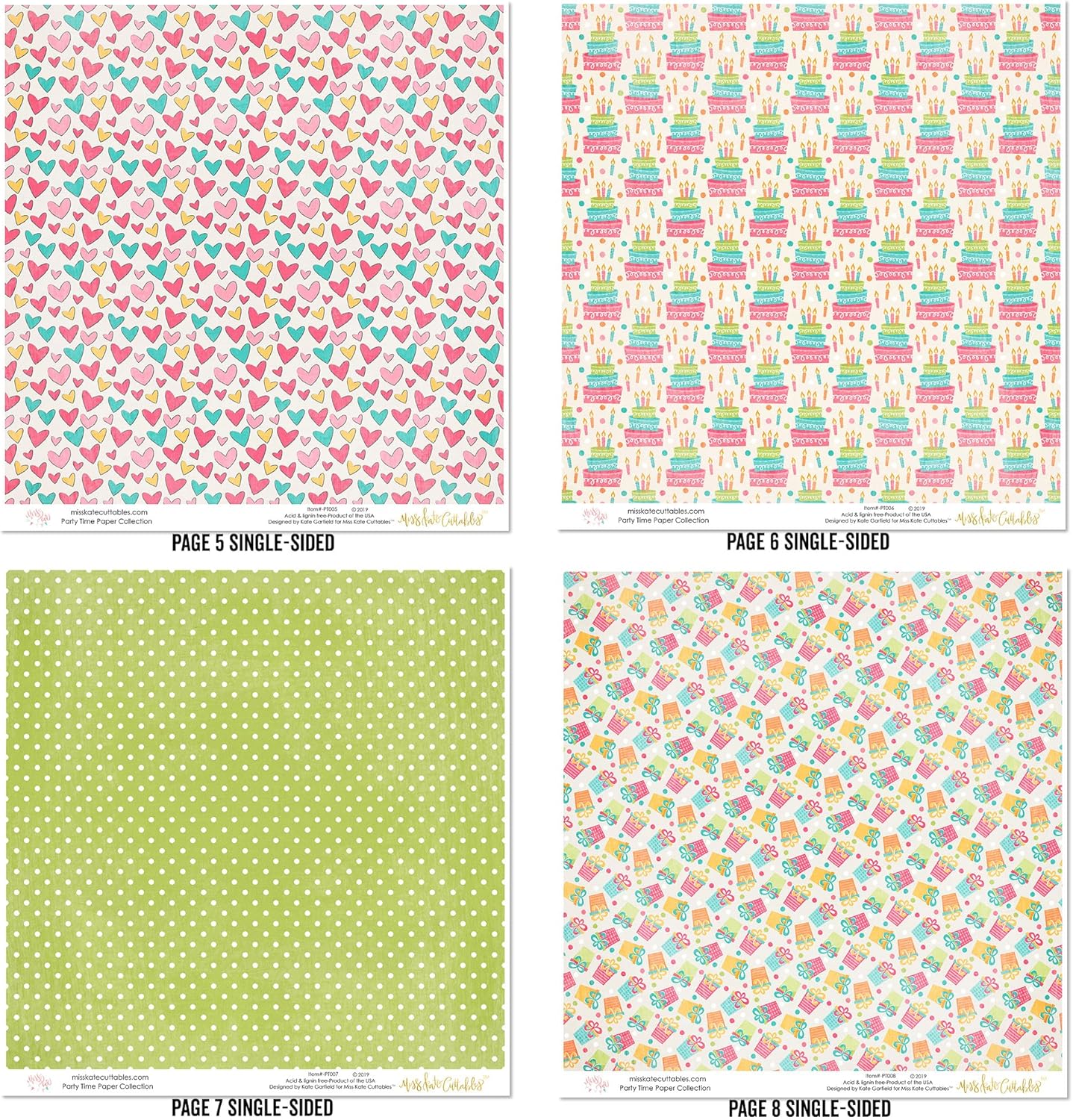 Die Cuts & Paper Set - Party Time - By Miss Kate Cuttables - 16 Sheets of 12"x12" Premium Specialty Paper & OVER 60 Coordinating Die Cuts - Exclusive Original Matching SET
