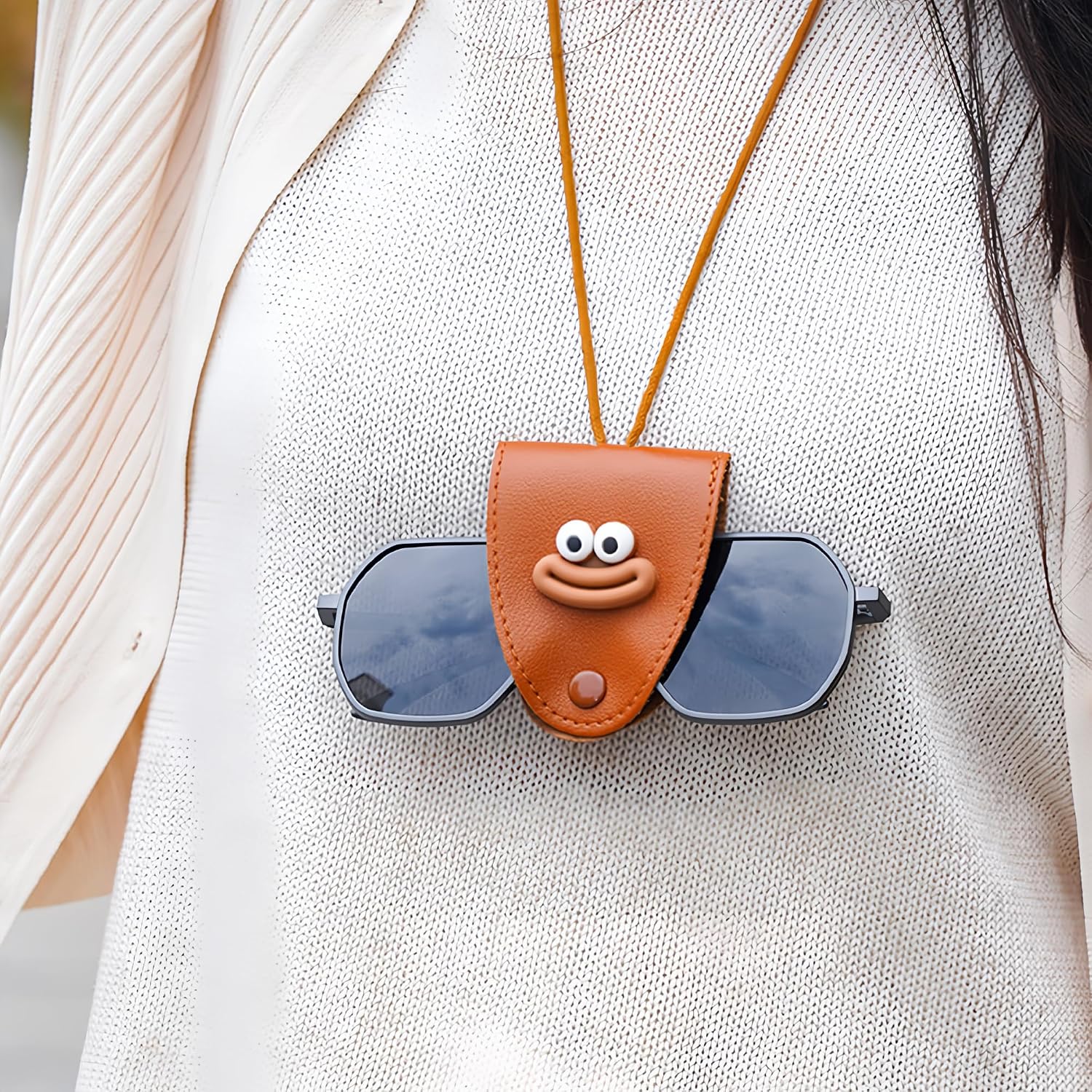 Eyeglass Holder Necklace, PU Leather Eyeglass Clips with Cute Sausage Lips for Sunglasses & Reading Glasses, Hands-Free Eye Glasses Holder Around Neck for Women & Men