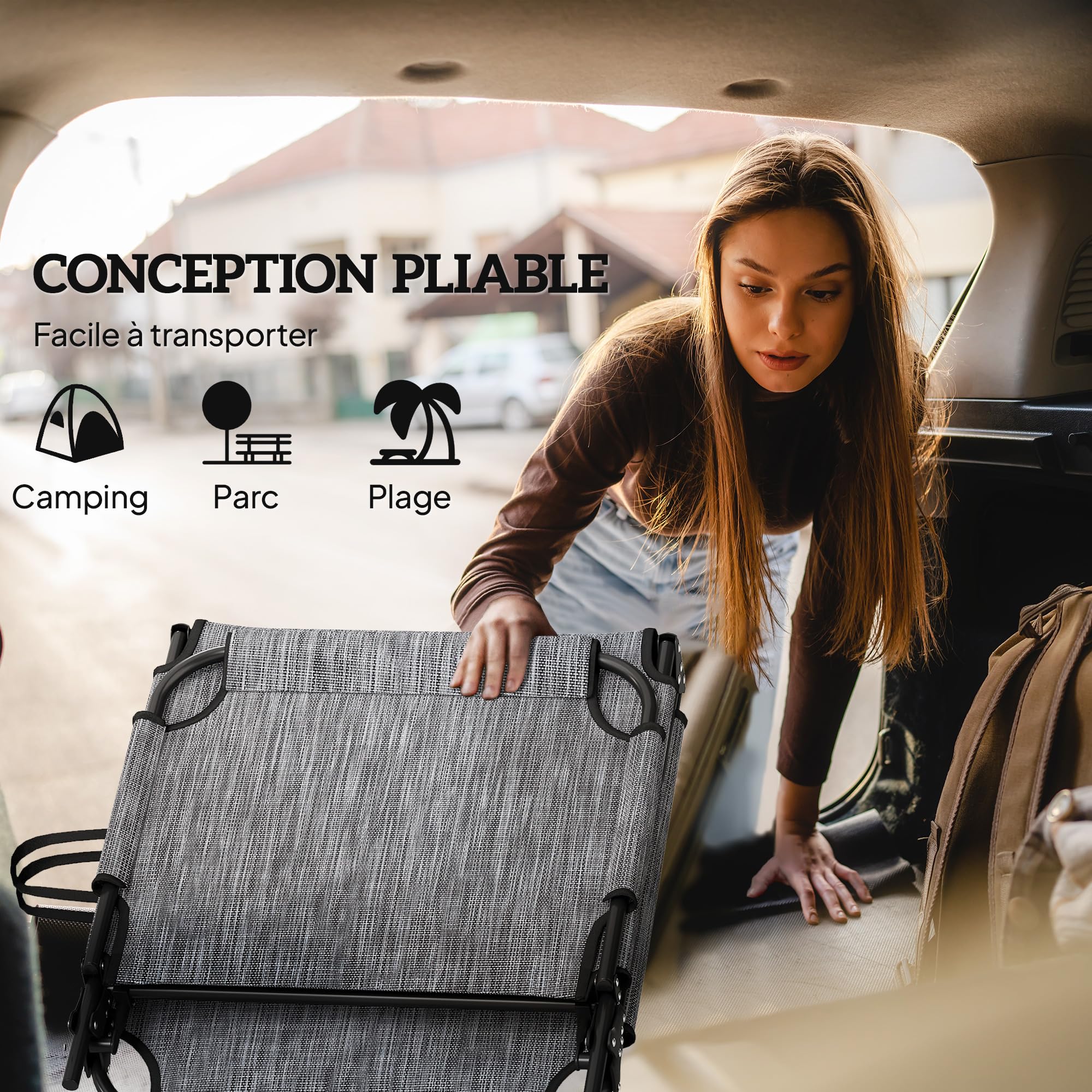 Outsunny Lot de 2 transats Bains de Soleil Pliable avec Dossier inclinable 4 Positions - Appui-tête et Matelas épais Ultra Confortable - Tissu textilène et Acier, Gris