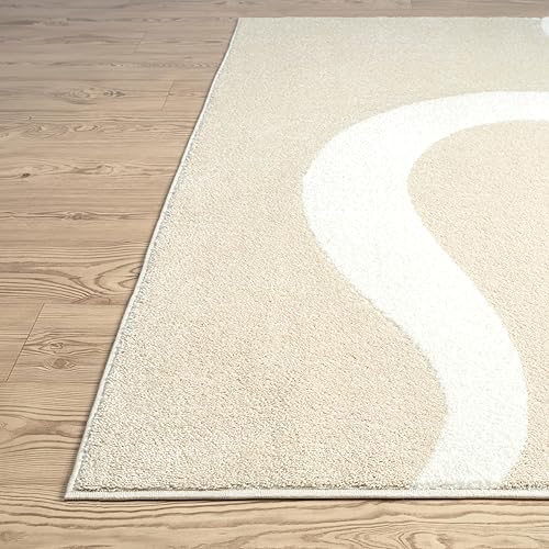 Miniatura 7 de Abani Deco Collection - Alfombra de área, diseño moderno de cinta abstracta beige, 2 x 3 pies, para sala de estar, dormitorio y oficina