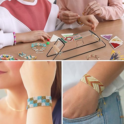 Miniatura 7 de Kit de telar de cuentas de valor PP OPOUNT, suministros de telar de cuentas de 11343 piezas con muchas cuentas de semillas, herramientas y