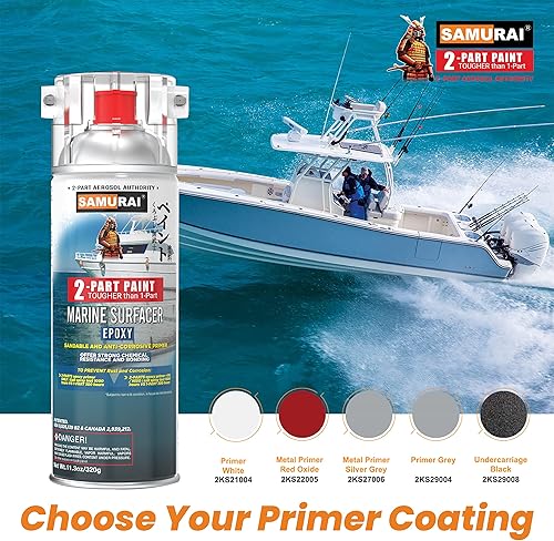 Miniatura 6 de SAMURAI Imprimación epoxi de pintura en aerosol de 2 partes para superficie marina (imprimación gris, paquete de 1 lata)