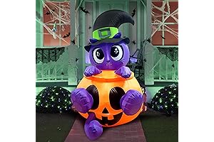 Giant 5 FT Halloween Blow Up Decorations Cute Witch's Cat in Pumpkin