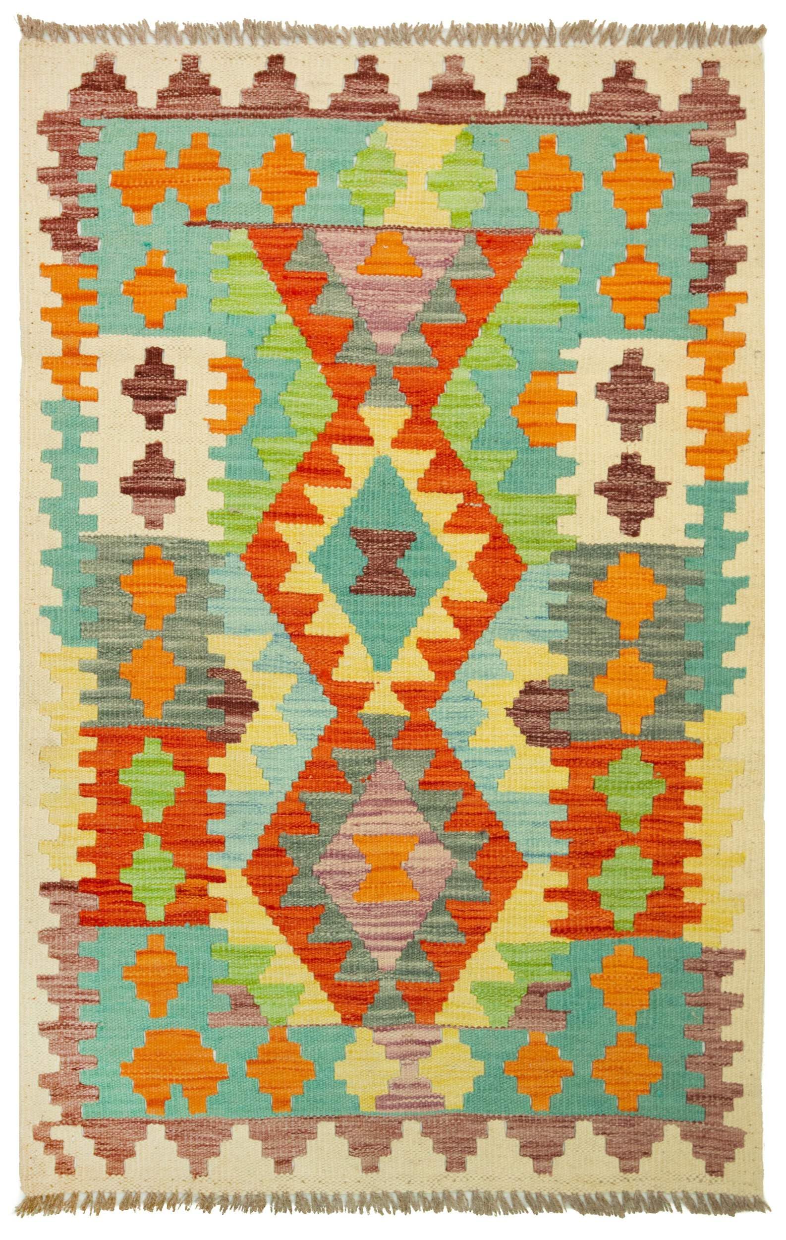 Kilim Tapis 100 % laine 121 x 81 cm, fait à la main, pièce unique de style Herat Boho multicolore, tissage plat, tapis d'entrée et chambre