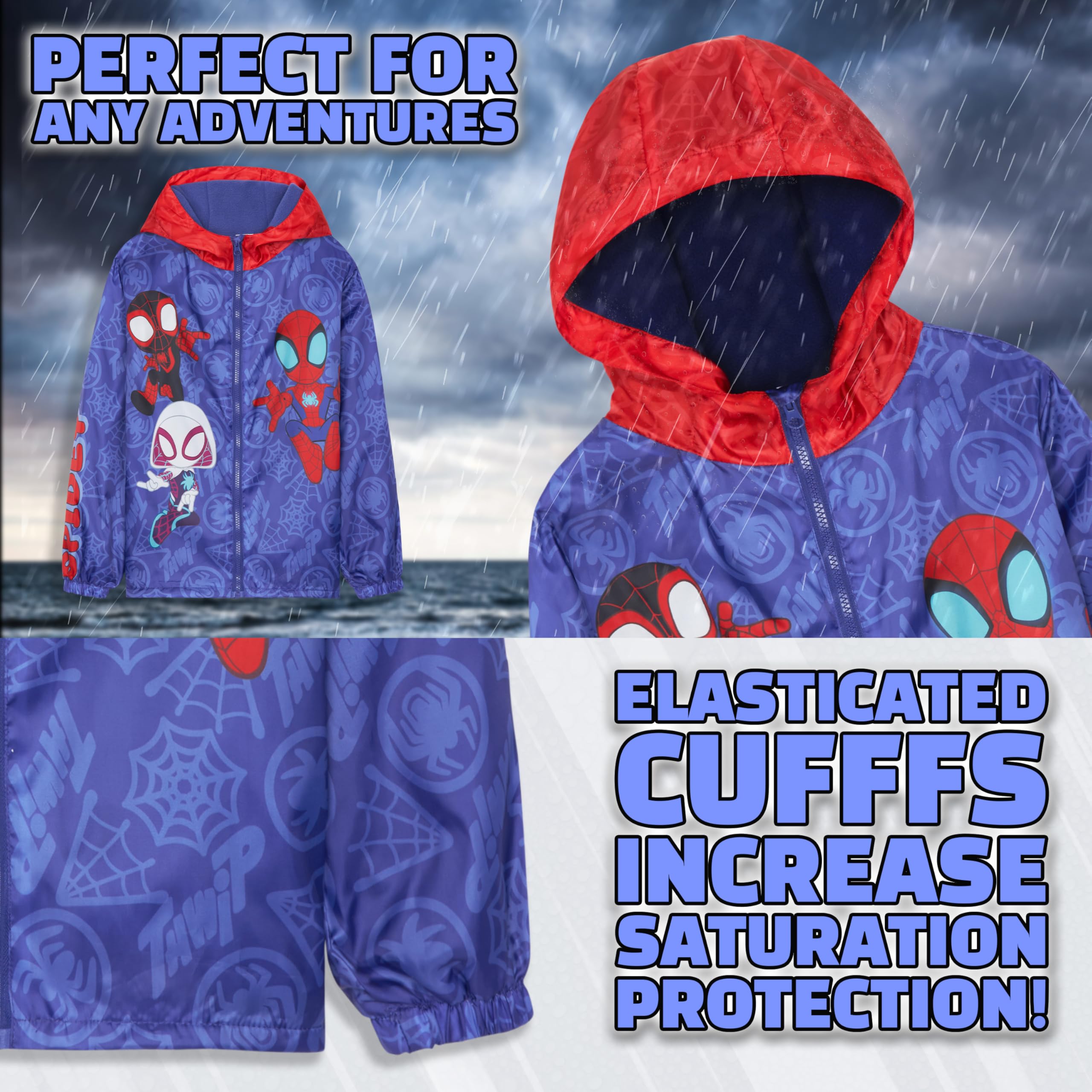Get Trend Marvel Spidey Veste Imperméable Enfant, Manteau de Pluie avec Capuche et Doublure Polaire, École ou Voyage, Cadeau Garcon