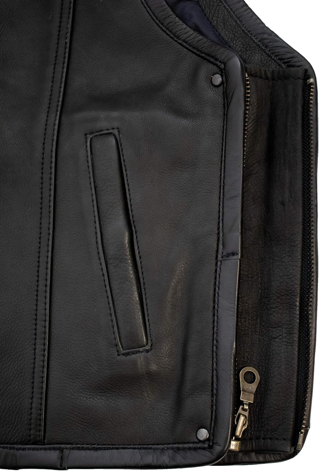 MDM Motorcycle leather vest made from genuine cowhide with a zipper