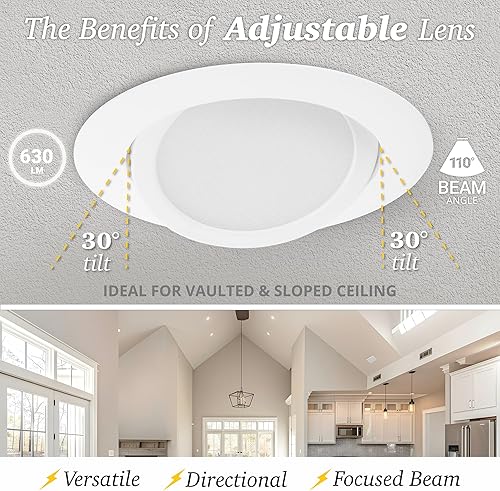 Miniatura 7 de NUWATT Iluminación empotrable LED cardán de 4 pulgadas, 5CCT 2700K3000K3500K4000K5000K seleccionable, 630 lúmenes, regulable, luces oculares