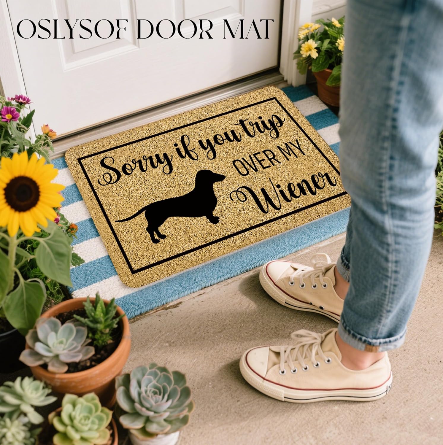 Dachshund Door Mat, Sorry If You Trip Over My Wiener Funny Doormat for Front Door Indoor Outdoor Porch Entrance Entryway, Funny Dachshund Weiner Dog Welcome Mat Outside, 17x30 Inches