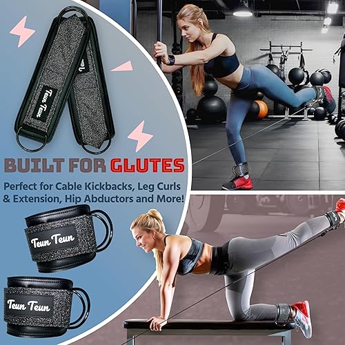 Miniatura 3 de Correas de tobillo con purpurina para máquina de cable, accesorios para mujer, correas de cable de gimnasio para entrenamiento de glúteos, extensión