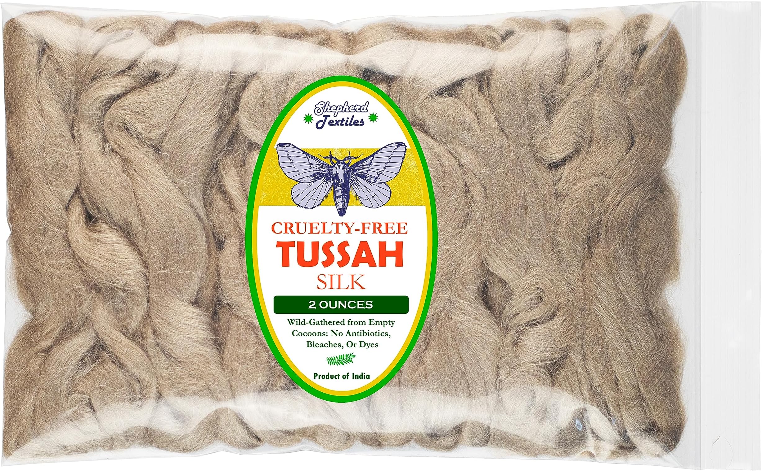 Cruelty Free Tussah Silk for Soap Making (2 oz.) Wild Gathered from Empty Cocoons (Combed Top/Sliver)