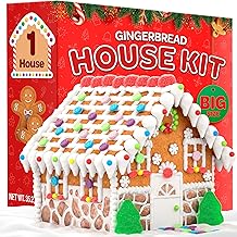 BIG Gingerbread House kit, Gingerbread House, Holiday Activity for Kids - Ease Crafted Grooves Decor kit; 1 Houses, 2 ppl/Fondant/Snowflakes/Candies/Jellies/Beads/Buttons/Tray. (15 Pcs Set)