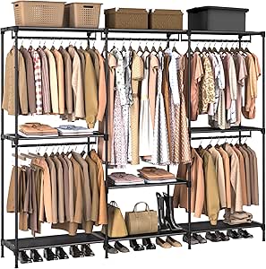 Photo 1 of  Clothes Rack, Portable Closet, 80.7 Inch Extra Large Capacity Wardrobe Closet, Clothes Storage Organizer with Shelves and 5 Hanging Rods, Easy to Assembly, Black PCT036B01 