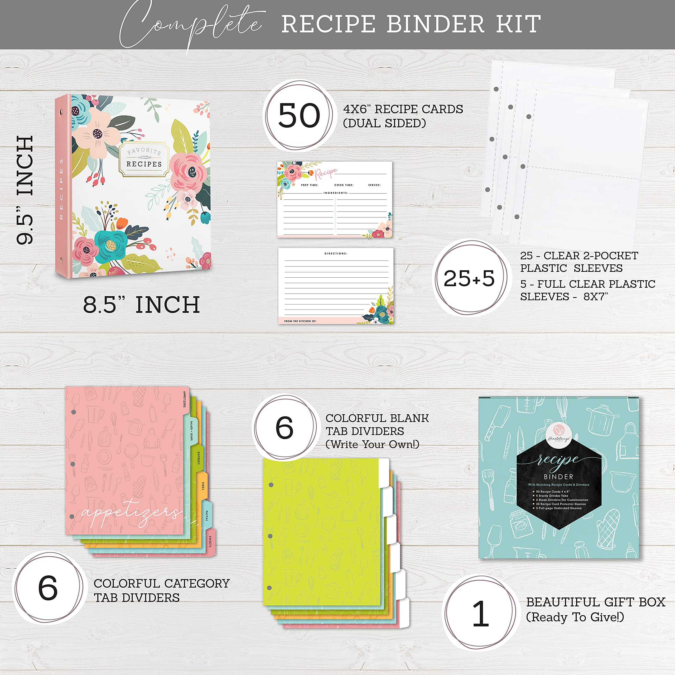 Amazon.com: Recipe Binder 3 Ring Organizer Blank Recipe Book 8.5