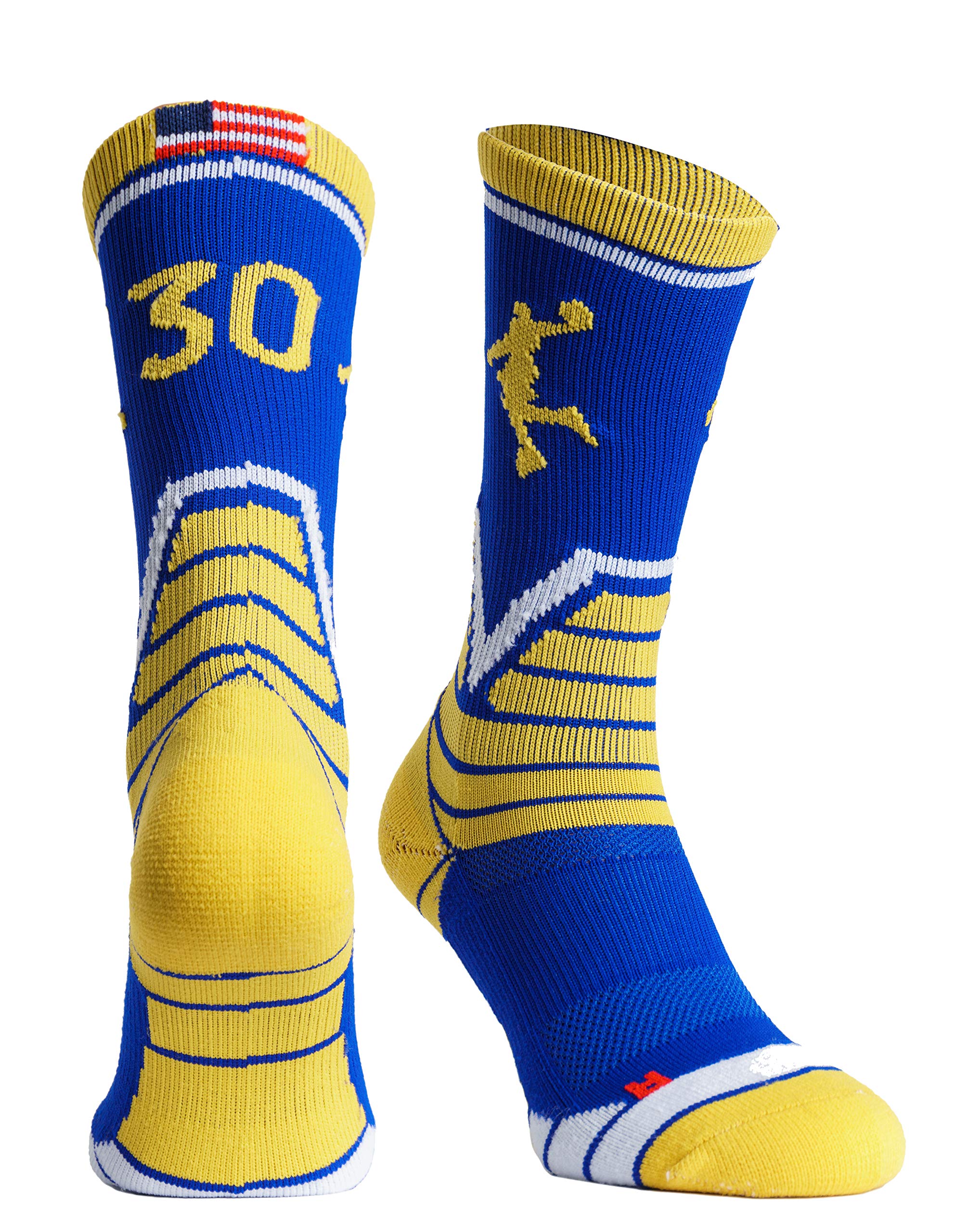 Forever Fanatics Basketball Socks For Men & Boys Crew Socks With Basketball Arm Sleeve - Made in USA (30 Royal/Gold, 6-10 Years)
