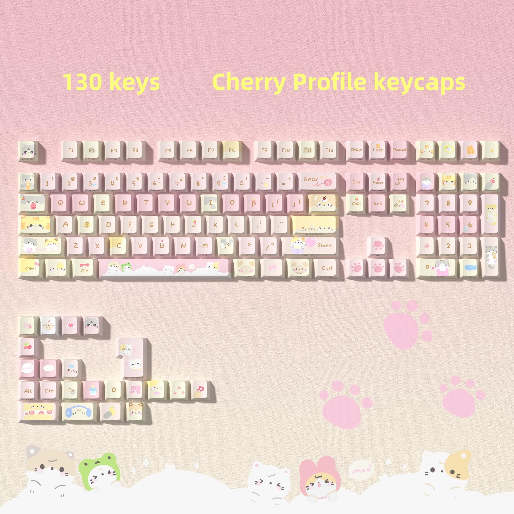 Touches Clavier Mécanique PBT Doubles Injection - 130 Touches, Profil Cherry, Translucides, Motif Coucher De Soleil - 13