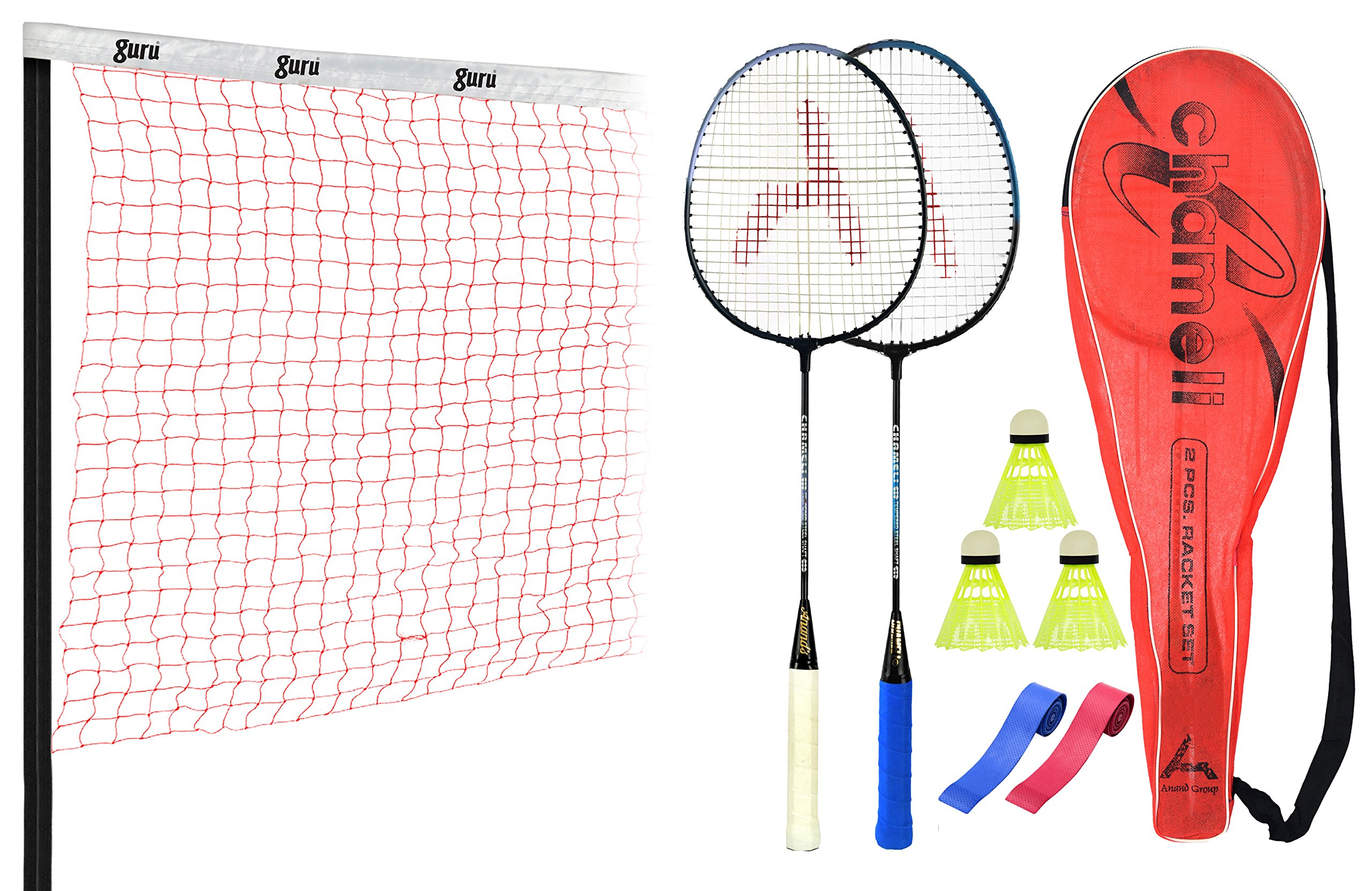 Guru Chemeli Combo-1 Two Racket & 2 PVC Grip & 1 Cover & 3 Shuttlecock and 1 Badminton Net; Badminton Set ; SIze27 inch-image-46