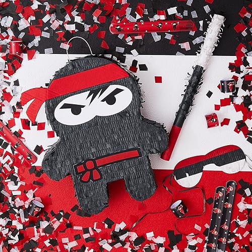 Miniatura 4 de Karate Ninja Pinata Ninja Suministros para fiesta de cumpleaños con palo de piñata confeti y venda, decoración de fiesta de cumpleaños de guerrero