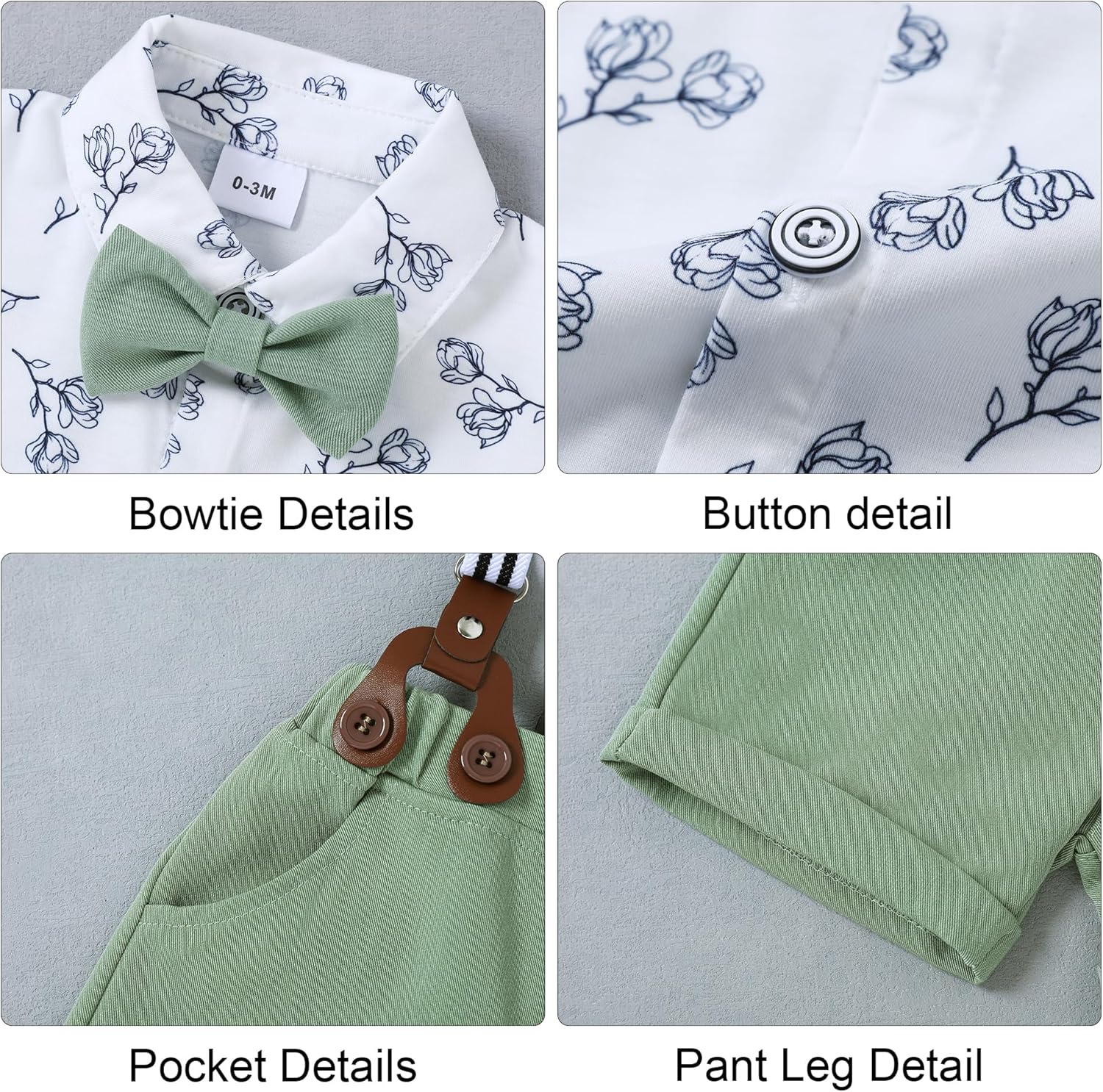 ZOEREA Baby Boy Clothes Suit Infant Short Sleeve Gentleman Outfits Dress Shirt+Bowtie+Suspender Shorts 0-18M - Image 5