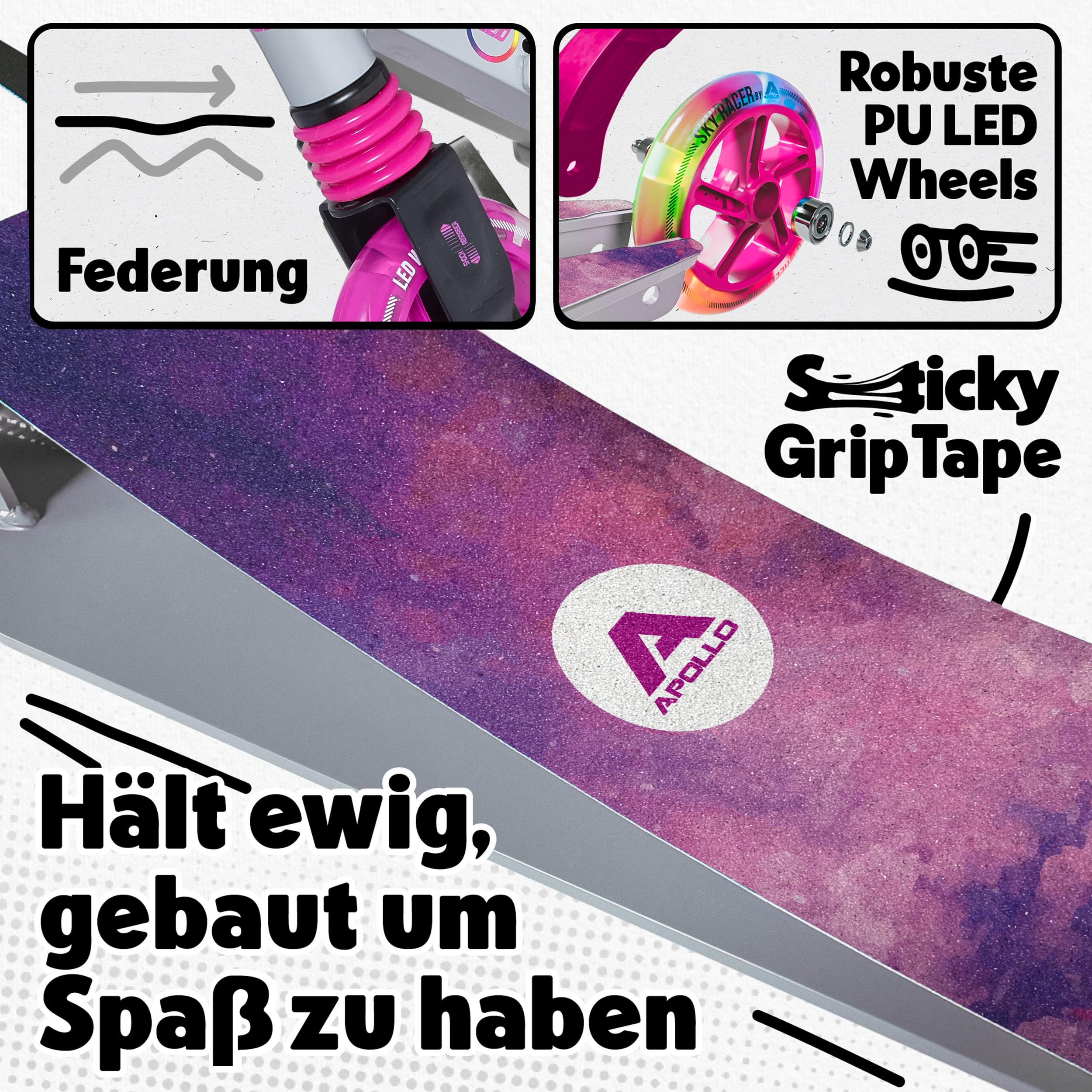 Apollo Skyracer City Roller mit LED Leuchträdern, Roller für Kinder ab 6 Jahre, City-Scooter mit Federung, Tretroller für Kinder und Teens, klappbar und höhenverstellbar