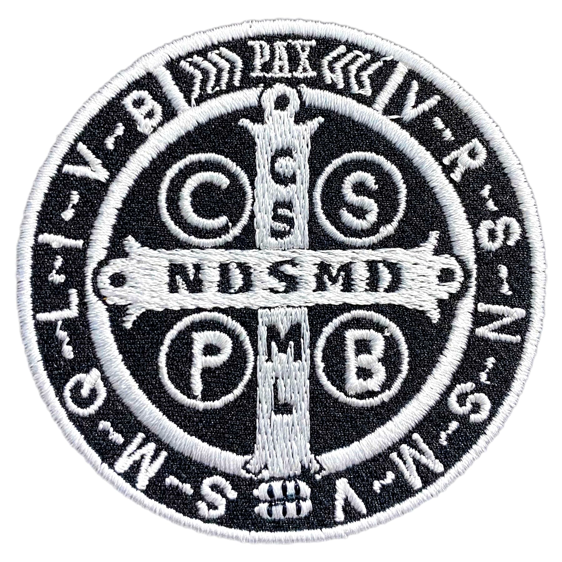 St Benedict Medal Catholic Patch Saint Benedict 3" Embroidered Patches Christian Religious God Bilbe Faith Iron On Embroidery Patch for Caps, Bags,