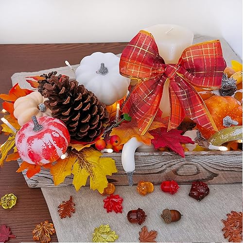 Miniatura 6 de 8 rollos de 48 yardas surtidos de otoño a cuadros con alambre de cinta de búfalo, malla de fibra al azar, cinta con alambre, cinta para