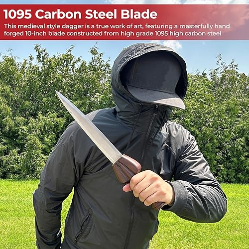 Miniatura 4 de MedievalDepot Daga de buey medieval forjada a mano  Acero de alto carbono 1095  Funda de cuero  Réplica histórica  Fantasía Prop