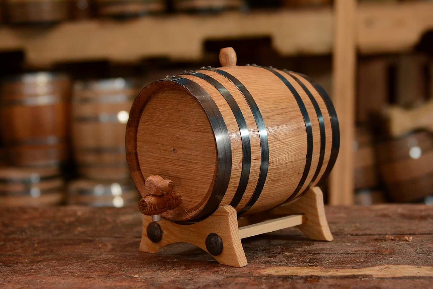 Personalized - Custom American White Oak Bourbon Aging Barrel - Oak Barrel Aged (2 Liters, Black Hoops)