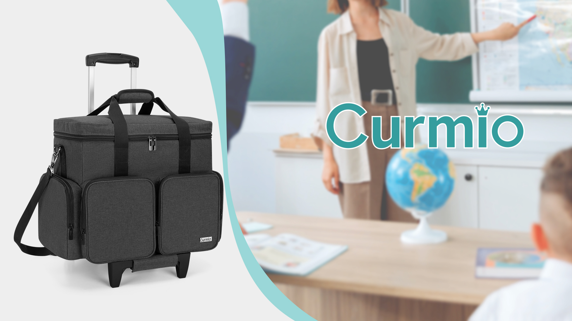 Sac à Roulettes Pour Profs CURMIO - Mallette Organisée Pour Ordinateur 15,6"
