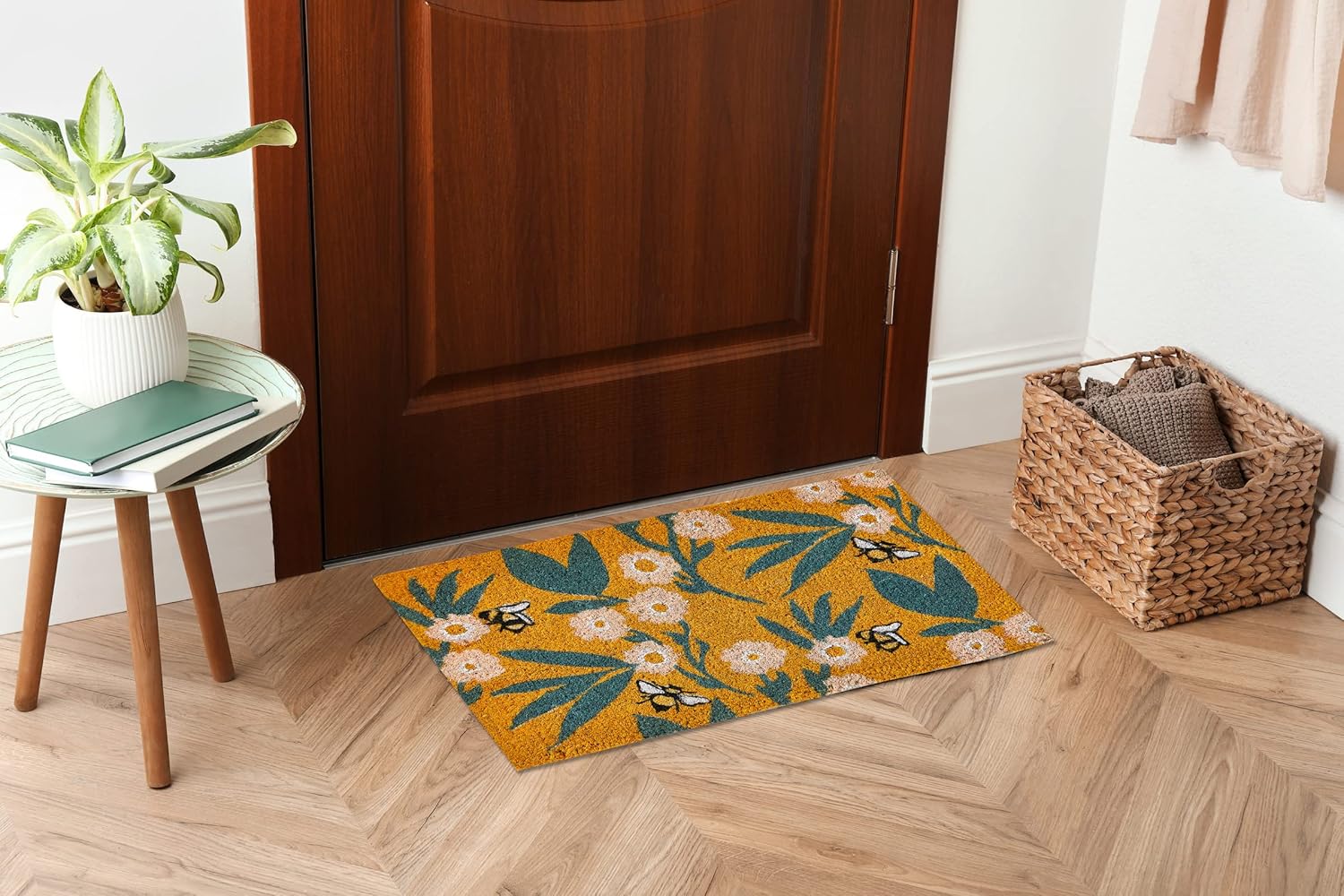 tag 18" Lx30 W Bee Floral Coir Indoor Outdoor Doormat Welcome Mat Multicolored 1 EA Multicolored