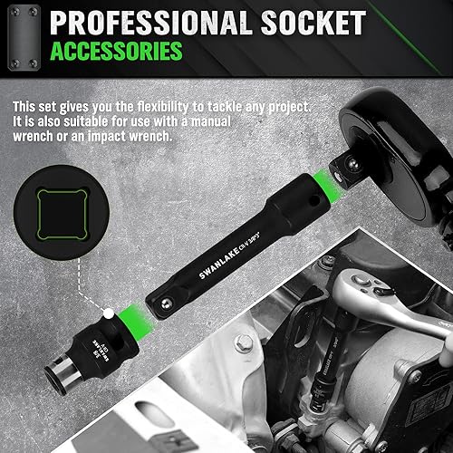 Miniatura 5 de Juego de 18 piezas de herramientas de extensión de dados de impacto, junta universal giratoria, dados profundos de 1/4", 3/8", 1/2", adaptador