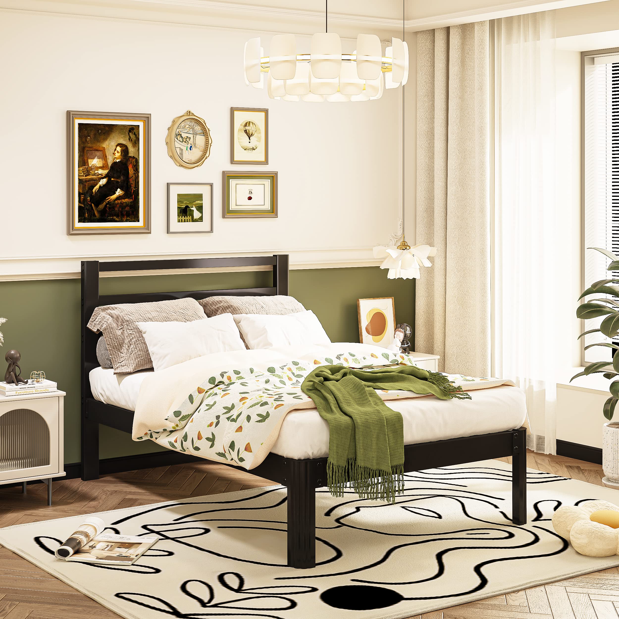 Daqutic Twin Bed Frame with Headboard, 14Inch Metal Platform Twin Size