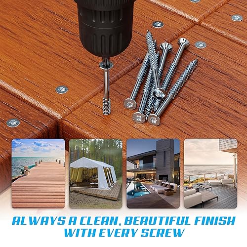 Miniatura 7 de Allen's Trading Co. Tornillos de acero inoxidable 316 #10 x 2.5 pulgadas de grado marino (paquete de 100, estrella T25)  Tornillos para madera de
