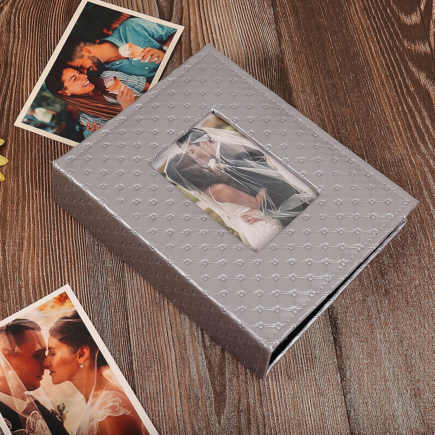 RECUTMS Photo Album 4x6 200 Pockets Leather Cover Wedding Picture Book Gray image 3