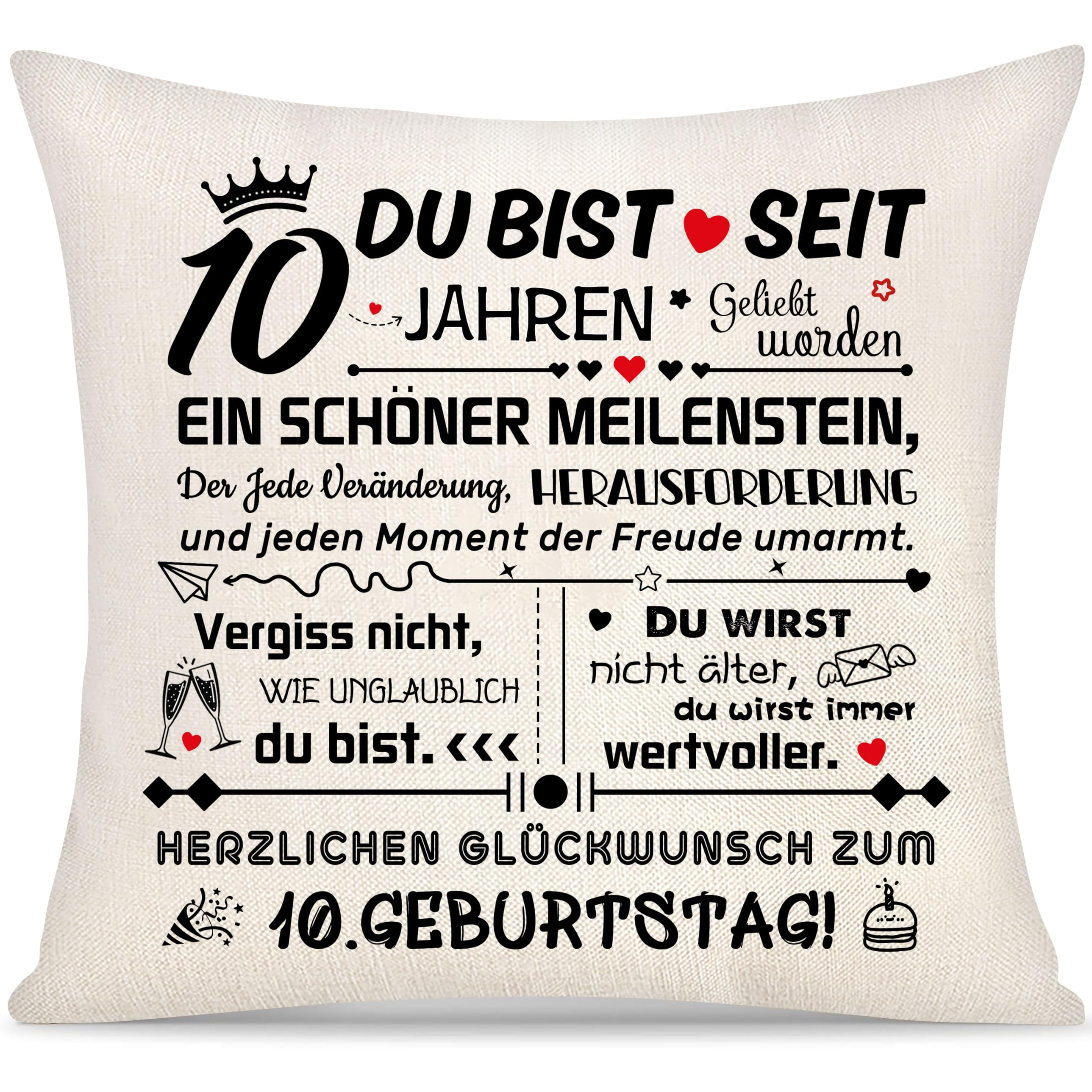 Yoskiasd 10 Jahre Geburtstag Kissenbezug Geschenk für Mädchen Jungen Inspirierend Geschenke zum 10. Geburtstag Kissenbezüge für Tochter Sohn Enkelin Enkel Schwester Freunde von Mama Papa Oma Opa (10)
