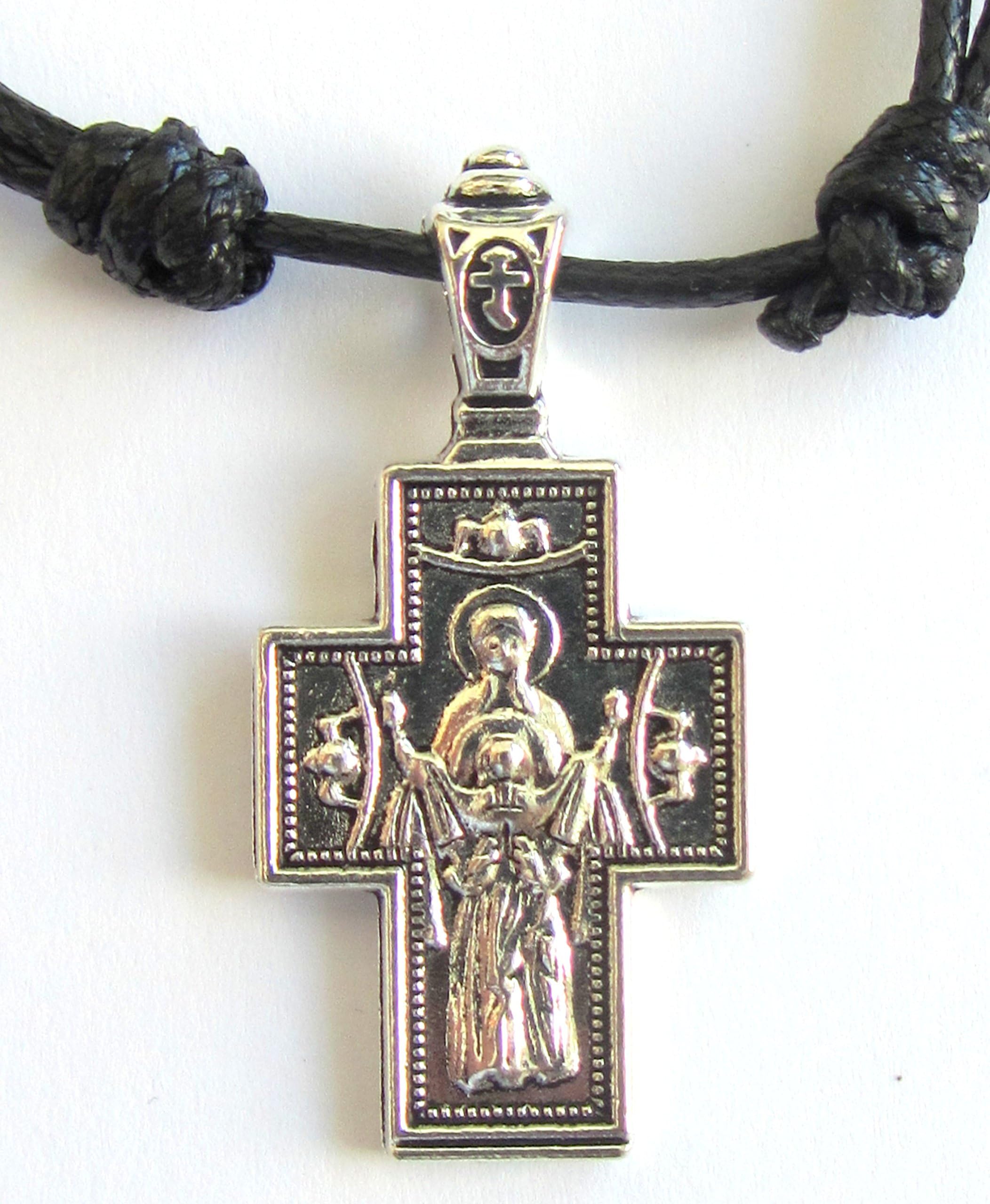 Greek Metal Cross Pendant Necklace Two Sided from Mt. Athos / 48
